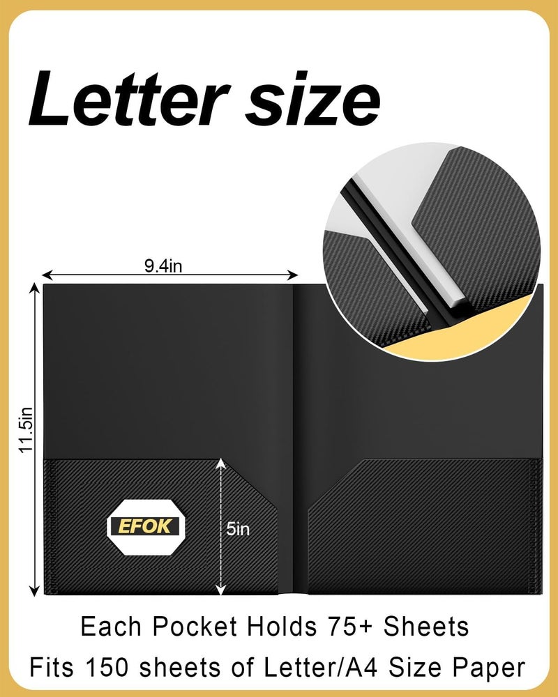EFOK 30 Pack Heavy Duty Black Plastic Folders with 2 Pockets Bulk, Textured Light Luxury File Folders with Business Card Slot, Letter Size Filing Supplies for Back to School & Office Organization - Image 2